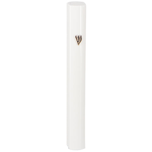 White Aluminum Mezuzah 7cm-with Silver Shin