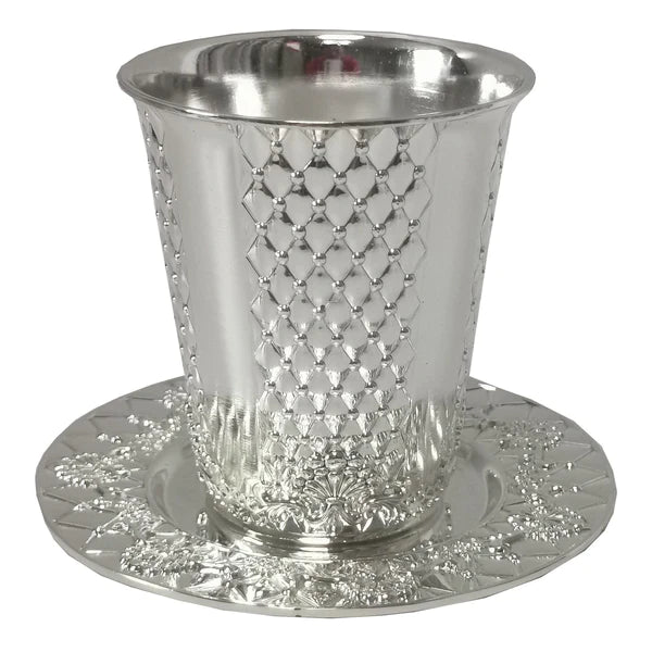 Kiddush Cup With Plate 3"H - Diamond Design