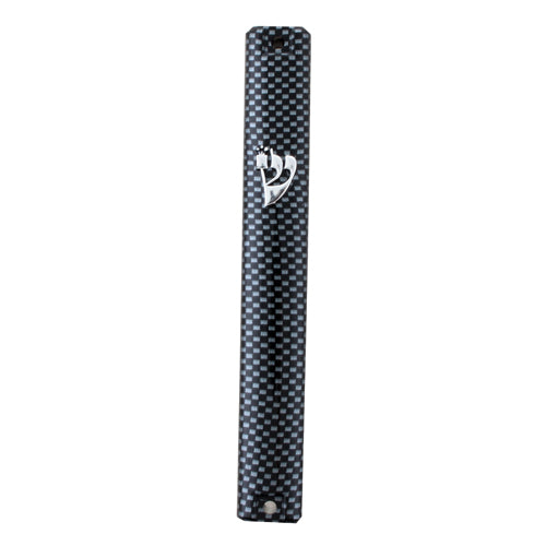 Plastic Mezuzah 12cm 3d Metallic Paint- Checkered Design