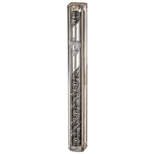 Transparent Plastic Mezuzah With Rubber Cork 15 Cm- With The Letter Shin And Plaque