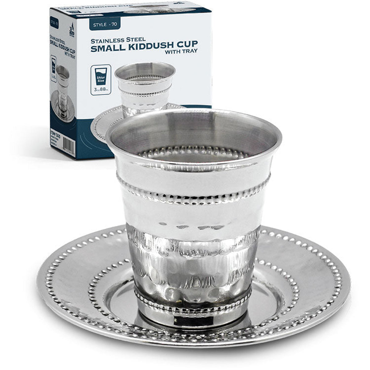 Stainless Steel Mini Kiddush Cup & Tray - 3 oz - item 12470