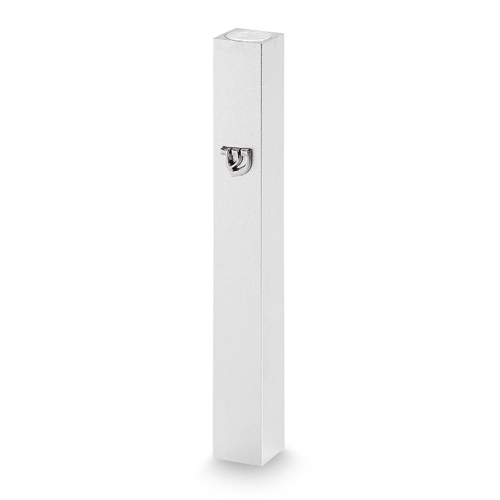 Aluminum Mezuzah 7 cm - Matte Silver with Silver Shin