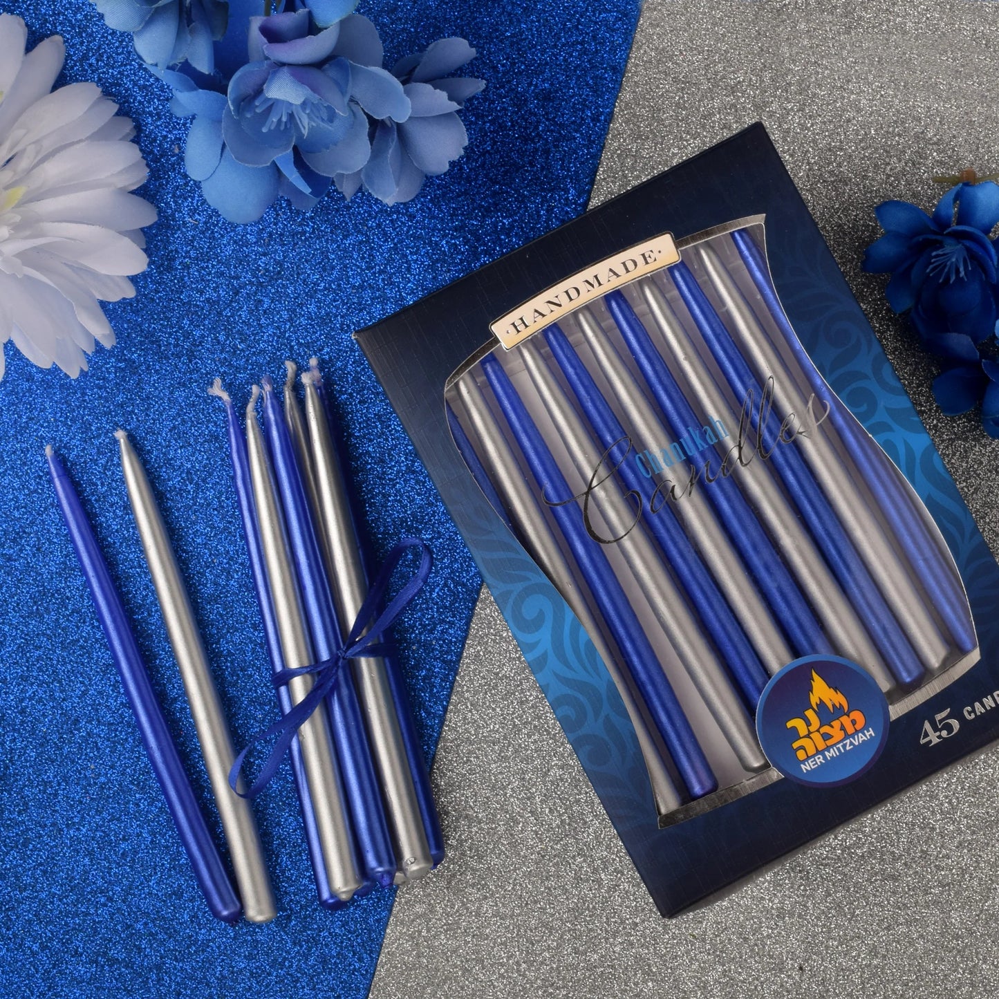 Blue & Silver Metallic Chanukah Candle 45pk.