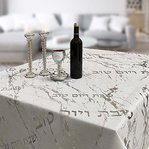 Elegant Fabric Tablecloth 140*280 cm "Silver Marble"