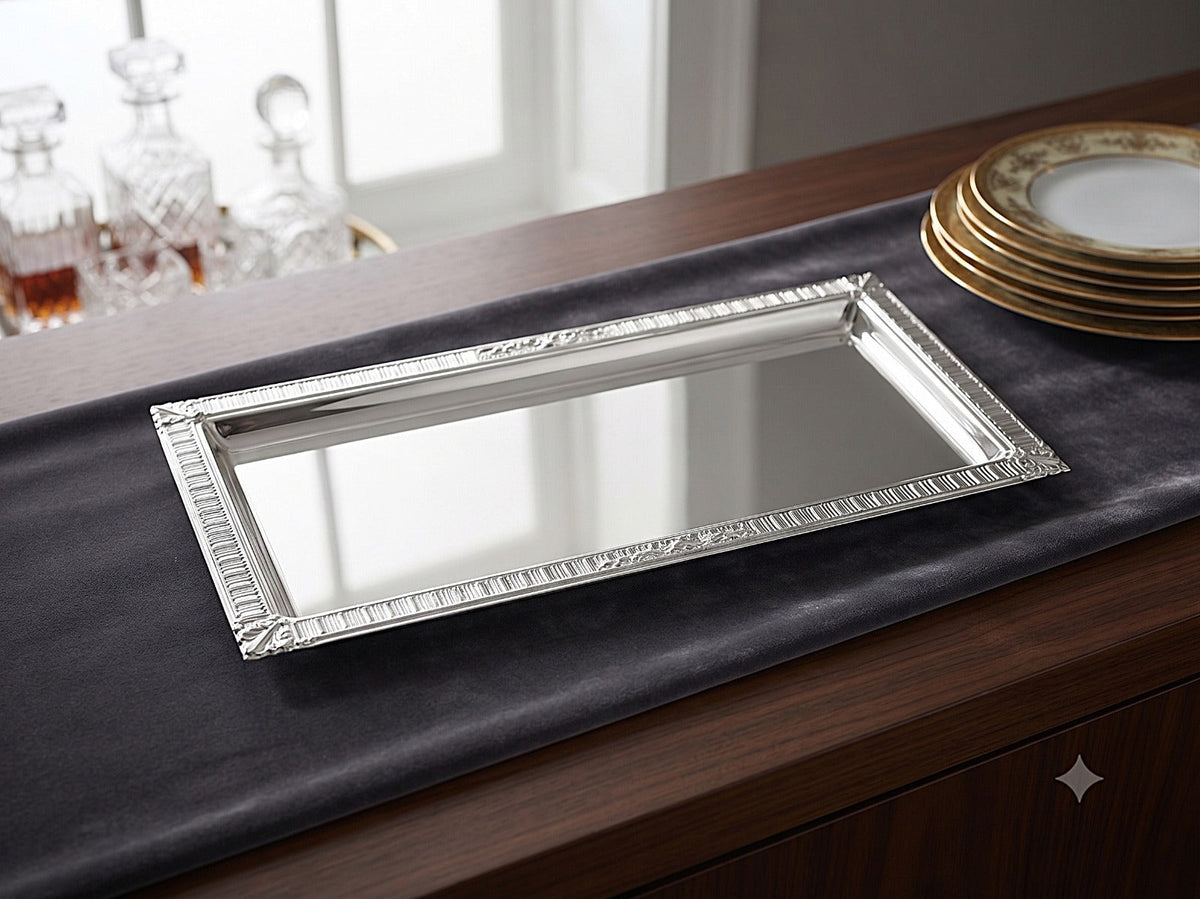 Silverplated Tray - Ornate Border Design 15 x 7.5 in