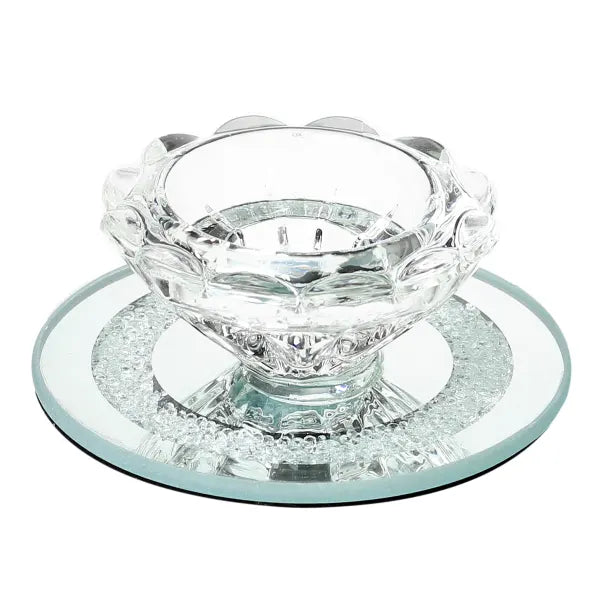 Crystal Candle Holder W Glass Base ,Round Base 3.5"