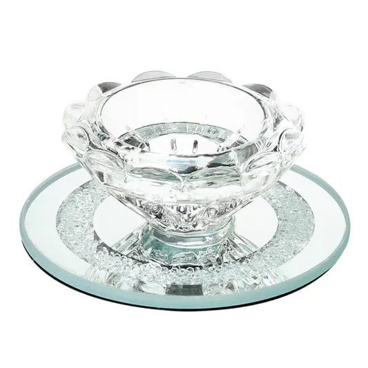 Crystal Candle Holder W Glass Base ,Round Base 3.5"