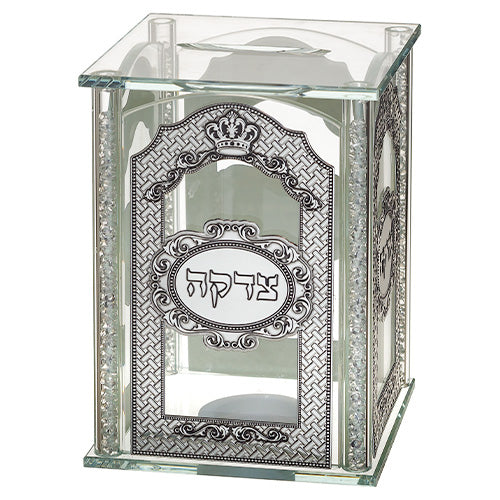 Crystal Tzedakah Box With Plates