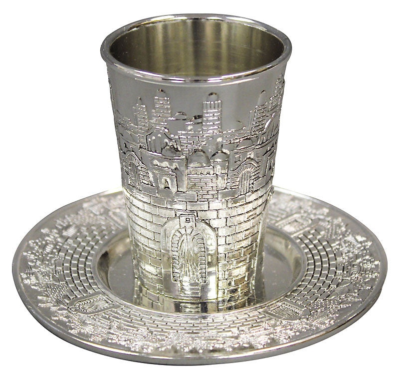Jerusalem design Kiddush cup and saucer