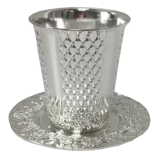 Kiddush Cup With Plate 3"H - Diamond Design