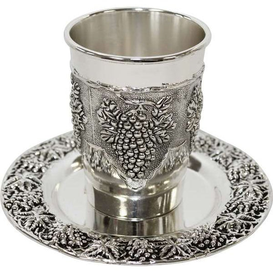 Nickel plated Kiddush cup with plate