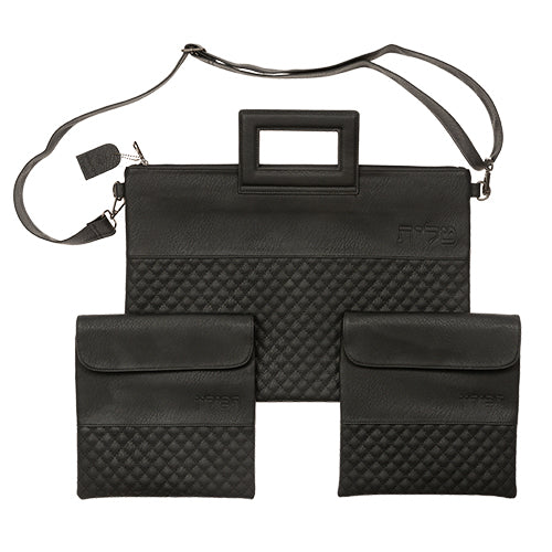 PU Fabric Talit & Tefilin Set 45*31 cm with Handles- Black