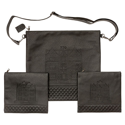 PU Fabric Talit & Tefilin Set Rashi 3 pc. Set 41*44 cm- Black