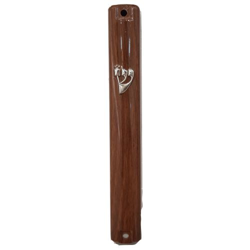 Plastic Mezuzah with Rubber Cork 15 cm-Brown Wood Design