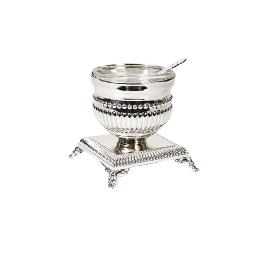 Salt Holder Beaded Design Silver Plated 3"