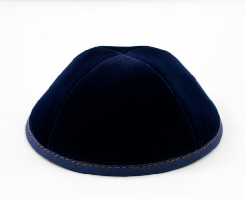 Sleeve of 12 Custom Shoppe Navy Velvet Yarmulka Camel Stitching Size 5