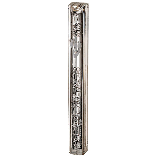 Transparent Plastic Mezuzah With Rubber Cork 20 Cm- With The Letter Shin And Plaque