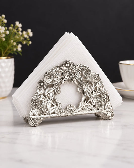 Silver Farbrengen Napkin Holder with white napkins