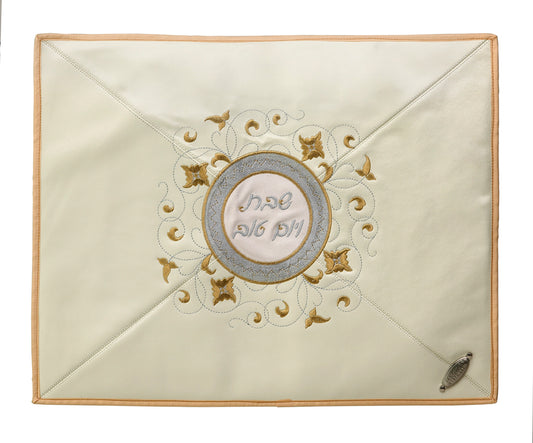 Leather Challah Cover with Metallic Design - White