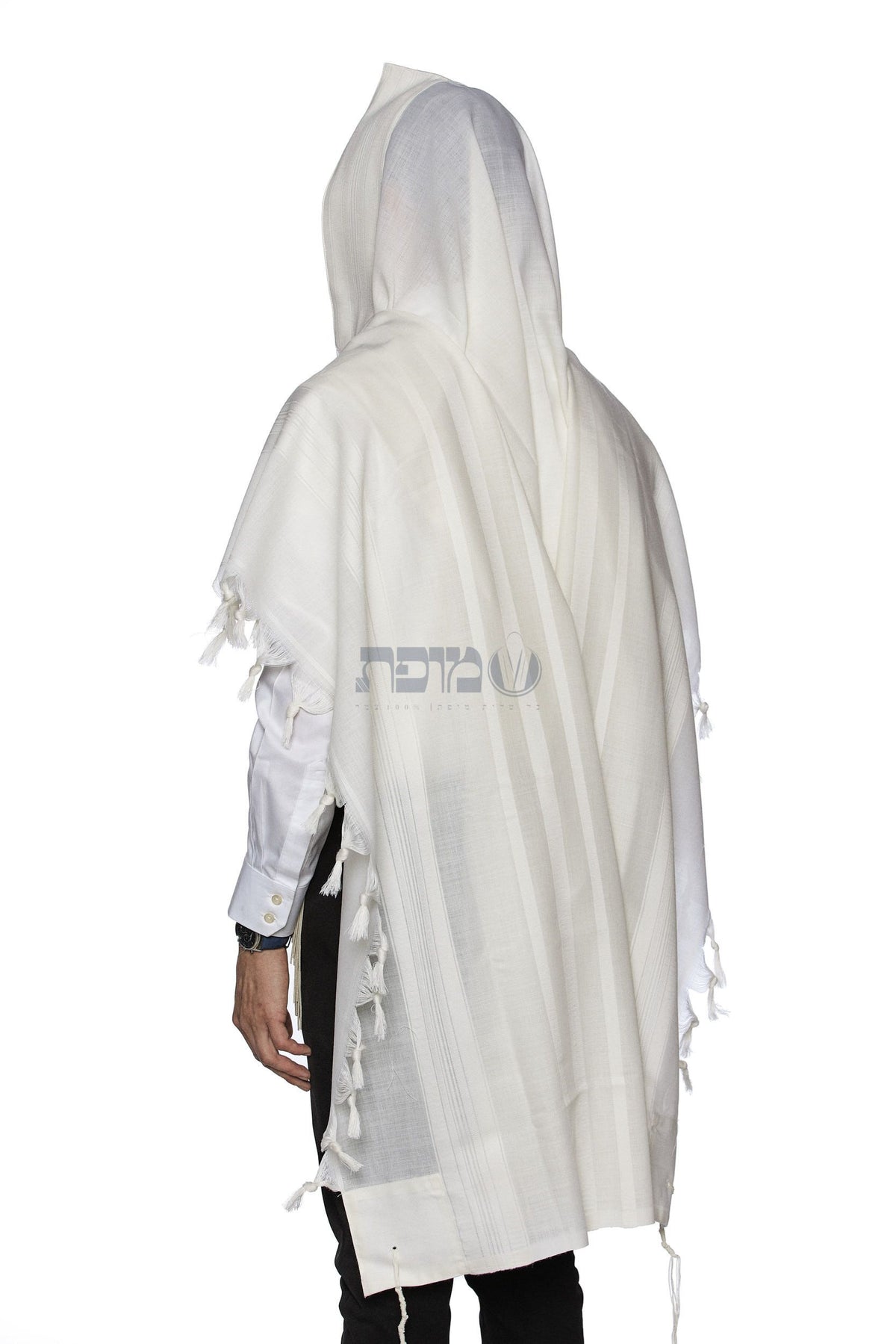 Modim wool tallis white pattern