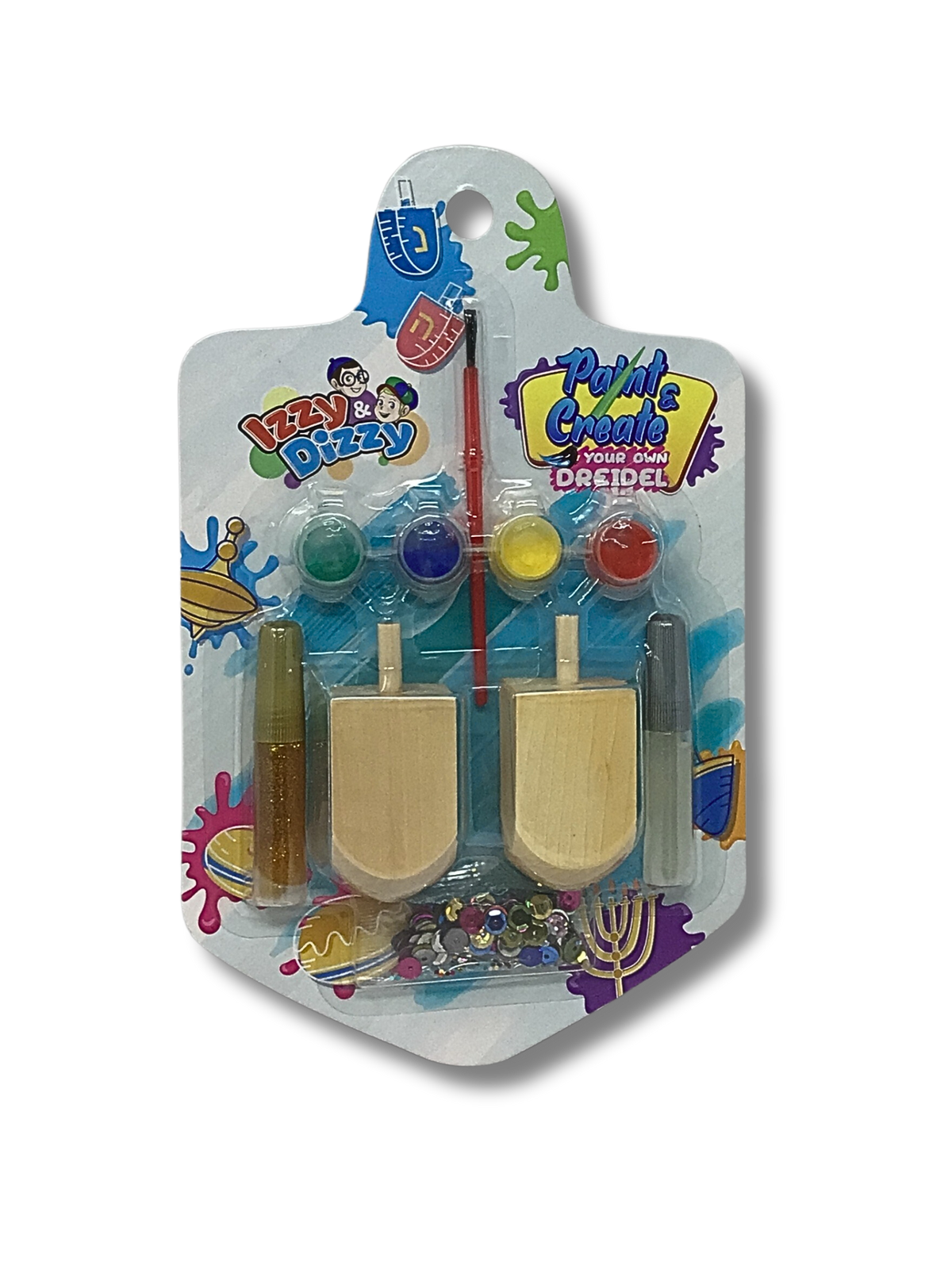 Paint and Create Dreidel Kit with two wooden dreidels