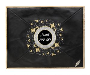 Leather Challah Cover with Metallic Design - Black-0